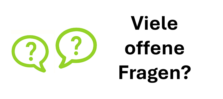 Ihre Fragen? Viele Offene Fragen: Symbolbild mit Fragezeichen in verschiedenen Größen.